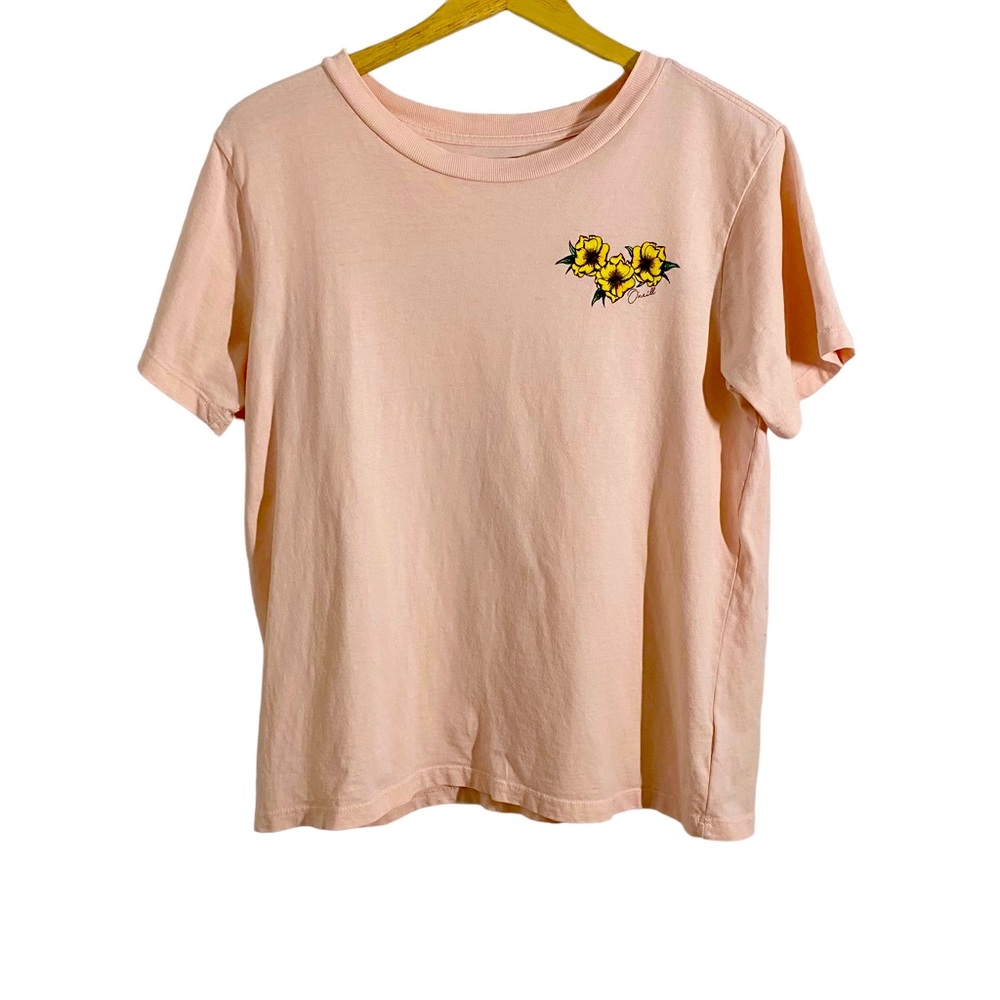 O’Neill Pink T-Shirt With Yellow Flowers, Size Large